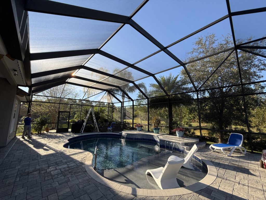 Pool cage rescreening project in Jacksonville, FL